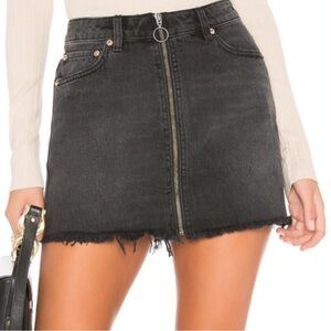 We The Free People black denim jean zip it up distressed mini skirt